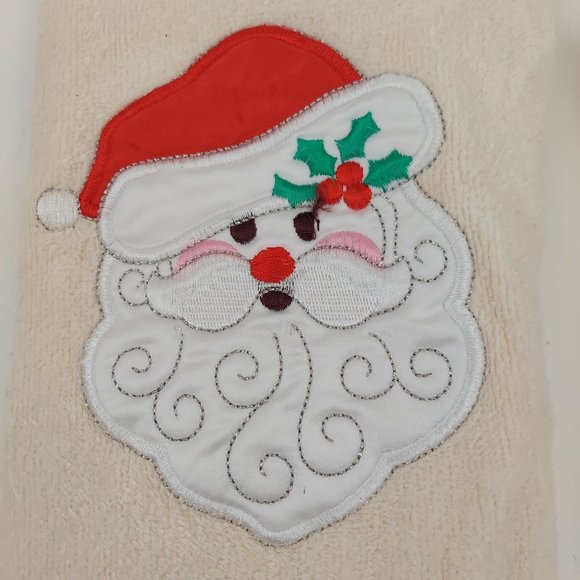 Cecil Saydah Christmas Santa Hand Towels Bathroom Kitchen Beige Neutral Set Of 2 - Picture 5 of 6